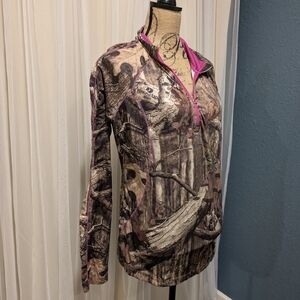 Camo Quarter-Zip Pullover with Pink Accents